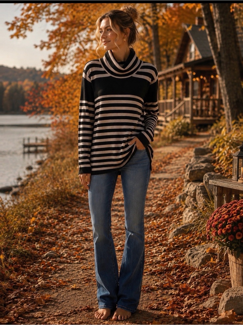 Joan Vass Wool Sweater Striped Turtleneck Tunic
